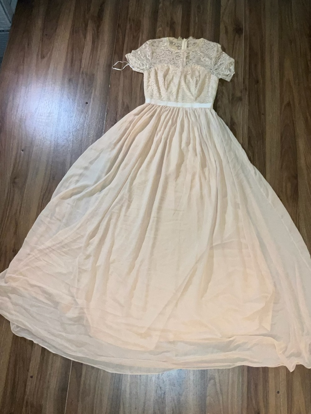 Lace Bodice Chiffon Maxi Dress in Beige